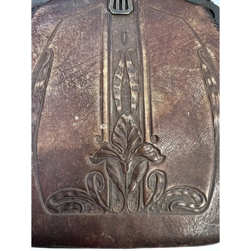 VTG Hand Tooled Leather Purse Turn Lock Clasp Early 1900s Art Nouveau Antique